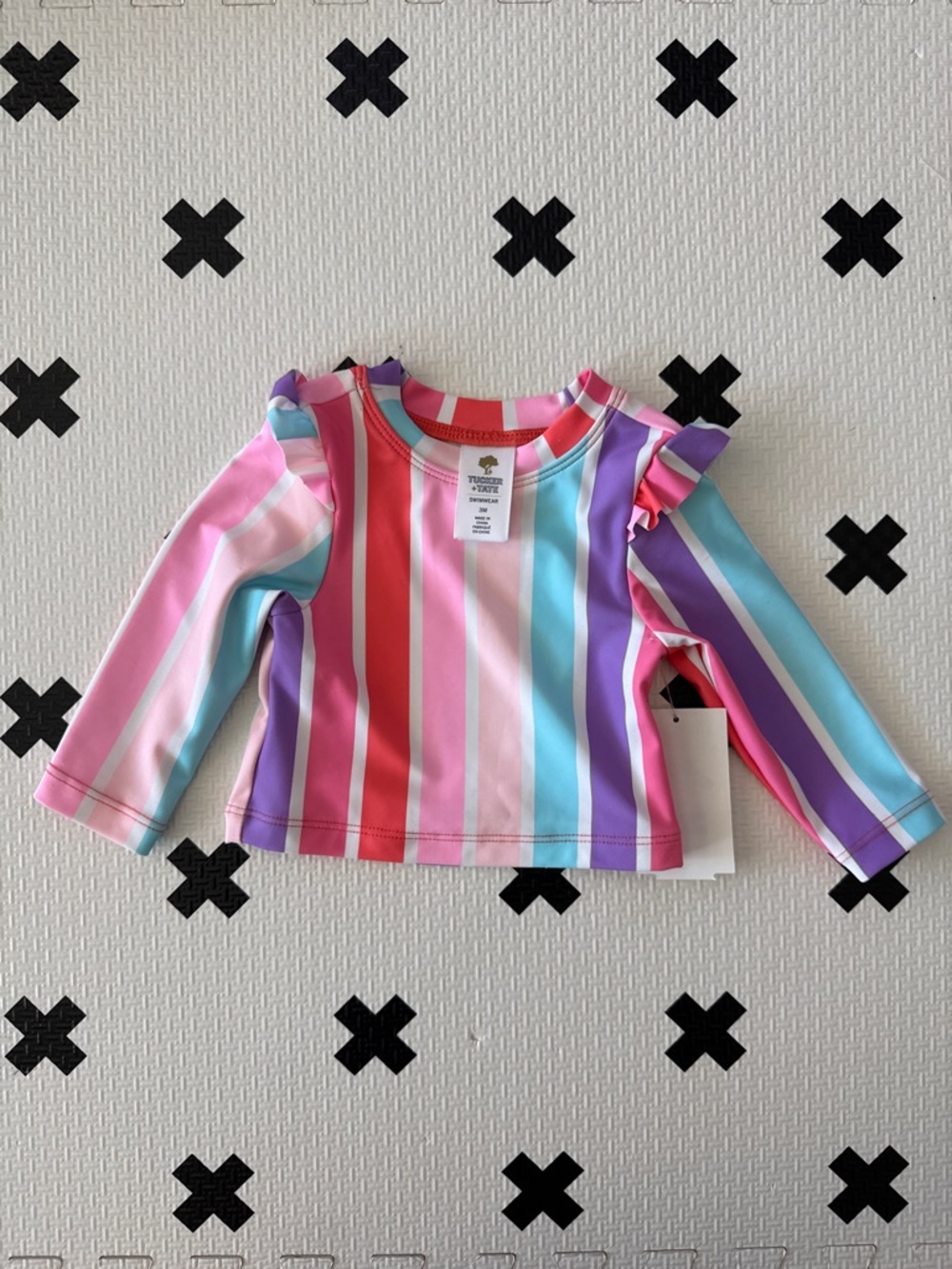 Tucker + Tate Rainbow Stripe Ruffle Long-Sleeve rash guard size 3m